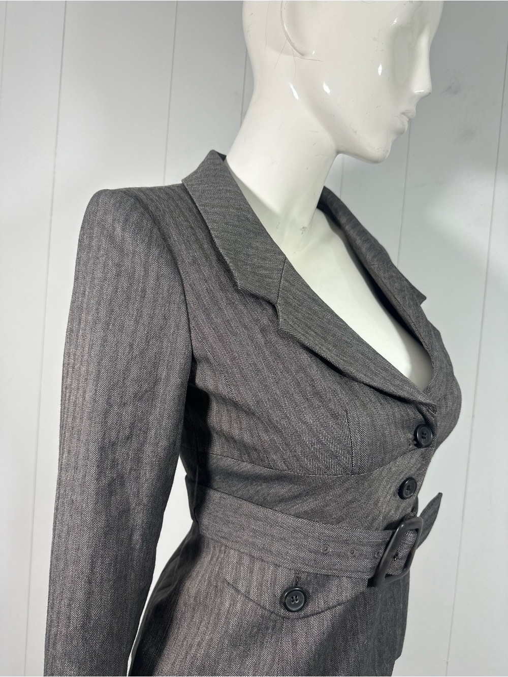 NWT The Limited Wz 2 Womens Blazer Herringbone Belted Brown 3 Button Stretch - Picture 6 of 15